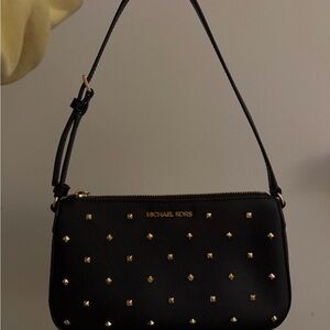Michael Kors Black and Gold Jet Set Studded Medium Pochette